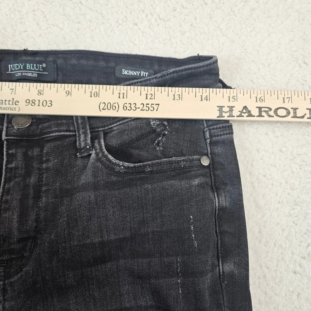 Judy‎ Blue Skinny Fit Distressed Black Plaid Patch Jeans JB82191BK Size 7/28